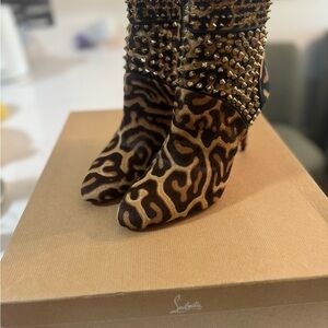 Christian Louboutin Brown Patterned Studded Heeled Boots